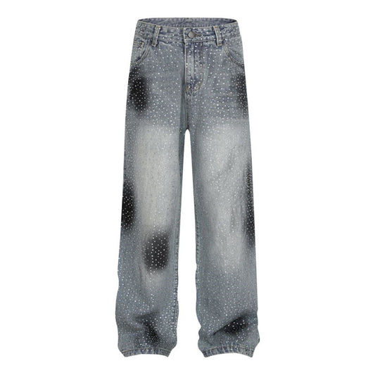 Pantalones Jeans Rectos Anchos con Detalles de Strass - Diseño Casual Moderno - Image 2