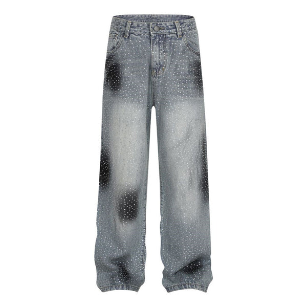 Pantalones Jeans Rectos Anchos con Detalles de Strass - Diseño Casual Moderno