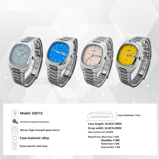 Reloj de Cuarzo Elegante Acero Inoxidable Correa Blanca Diseño Cuadrado - Image 12