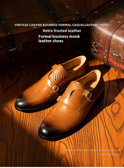 Zapatos de Cuero Ejecutivo Retro con Doble Hebilla - Estilo Clásico para Hombre - Image 12