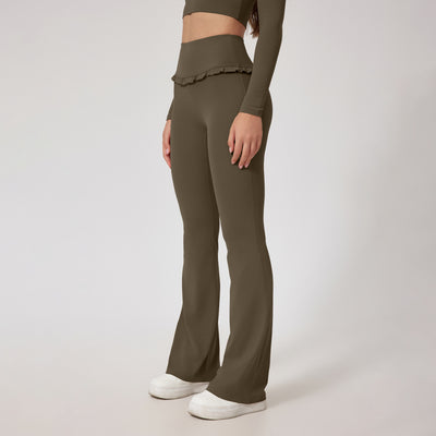 Pantalones Yoga Levantacaderas de Cintura Alta con Encaje Nude - Image 3