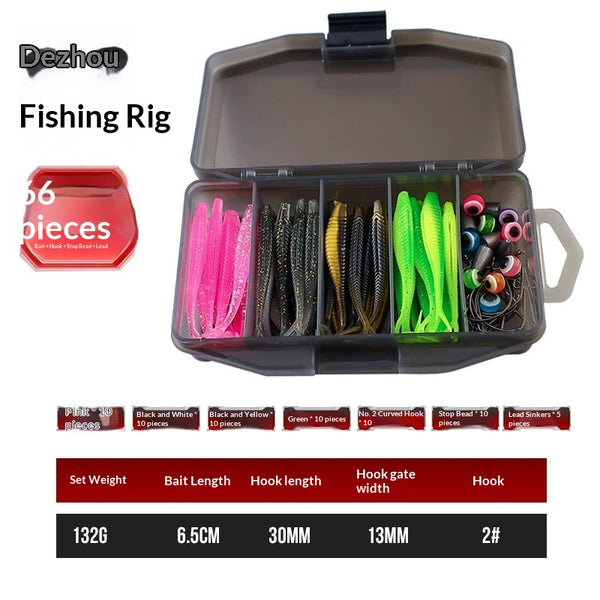 Kit de Carnadas Artificiales Soft Bait con 66 Gusanos de Cola Ahorquillada