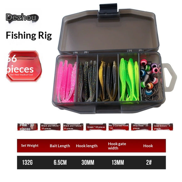 Kit de Carnadas Artificiales Soft Bait con 66 Gusanos de Cola Ahorquillada