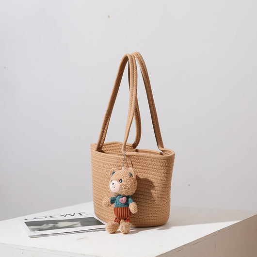 Bolsa de Hombro Tejida en Algodón con Detalles de Rafia - Image 10