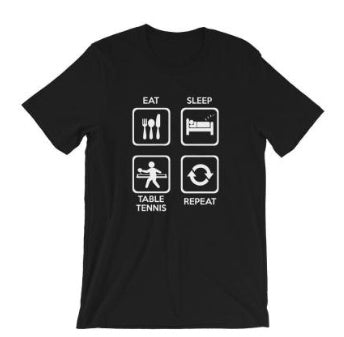 Black short-sleeved t-shirt with a white graphic print: 'Eat', 'Sleep', 'Table Tennis', 'Repeat' icons. - Image 7