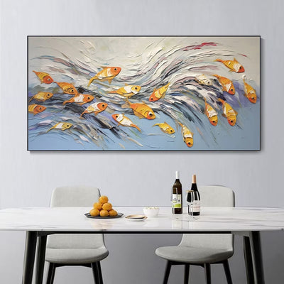 Cuadro Pintura al Óleo Lienzo Peces Alegres Decoración Pared Sala Estar