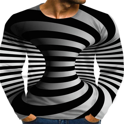 Camiseta Manga Larga Estampado Ilusión Óptica Casual para Hombre - Image 3