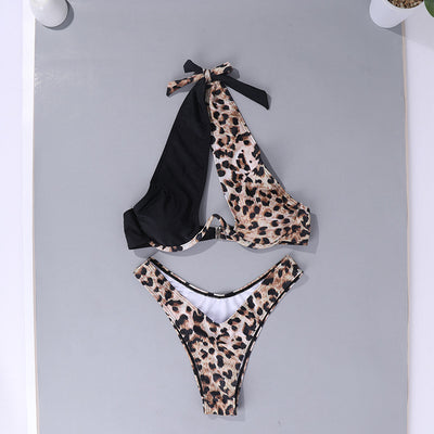 Traje de Baño Estampado Leopardo Sexy Espalda Descubierta Cuello Halter - Image 8