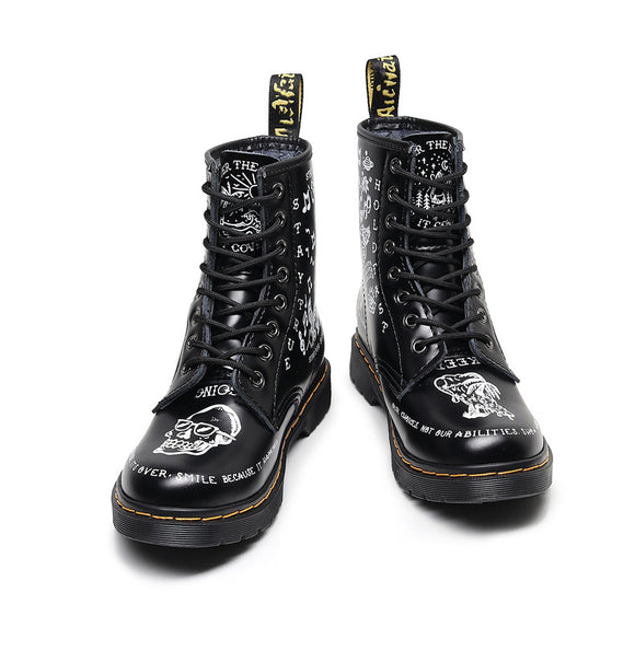 Botas de Cuero Personalizadas con Calavera Graffiti - Motociclista Unisex