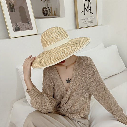 Sombrero de Paja con Ala Ancha Estilo Hepburn - Protección Solar para Playa y Paseos - Image 2