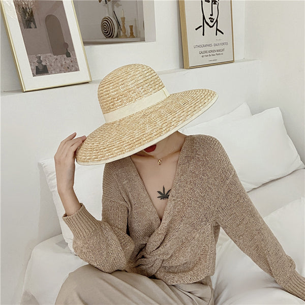 Sombrero de Paja con Ala Ancha Estilo Hepburn - Protección Solar para Playa y Paseos