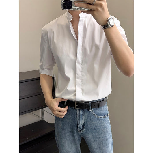 Camisa Estival Hombre Cuello Mao Manga Corta Transpirable - Image 3