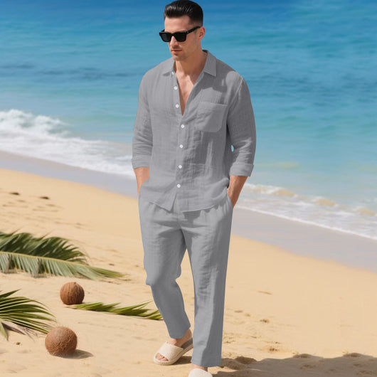 Conjunto de Camisa Suelta y Pantalón de Manga Larga para Playa - Image 2