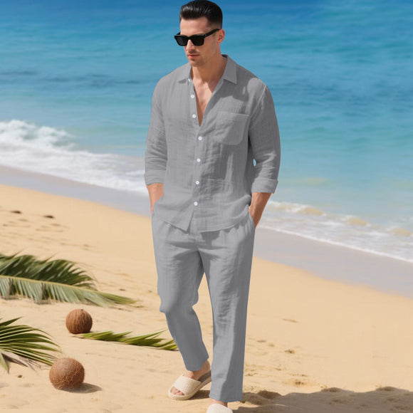 Conjunto de Camisa Suelta y Pantalón de Manga Larga para Playa