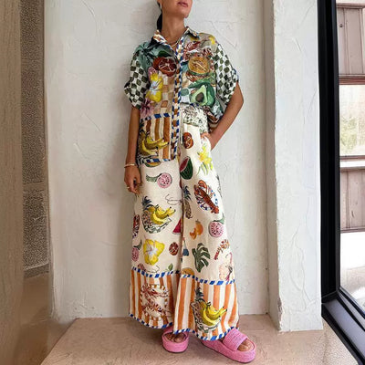 Conjunto de Blusa Estampada y Pantalón Ancho Holgado para Mujer - Image 2