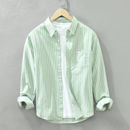 Camisa Oxford Casual de Rayas para Hombre - Corte Relajado y Manga Larga