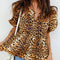 Blusa Suelta de Leopardo para Mujer - Manga Corta Casual