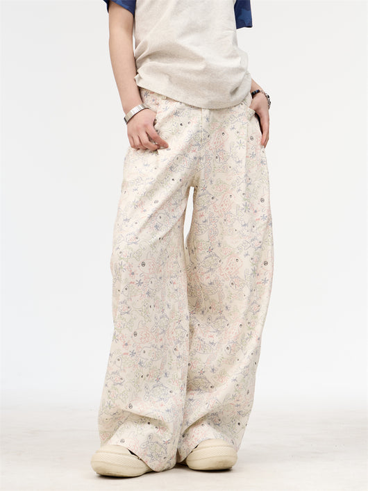 Pantalones Vaqueros Anchos Retro Americano Blanco con Estampado Graffiti para Mujer - Image 10