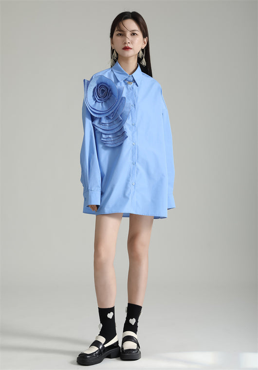 Blusa Larga con Falda Integrada - Diseño Floral 3D con Pliegues - Image 26
