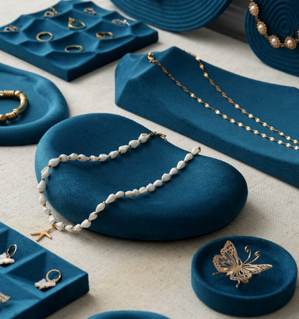 Bandeja Exhibidora de Terciopelo Azul Pavo Real para Joyería - Image 30