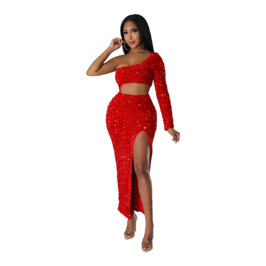 Vestido de Lentejuelas con Escote Asimétrico y Abertura en Cadera - Image 15
