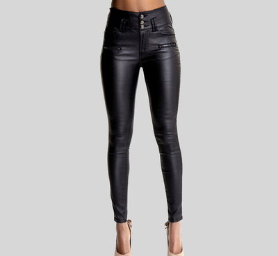 Pantalones Skinny de Cuero Talle Alto con 3 Botones - Image 8