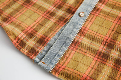 Camisa de Cuadros Holgada con Costuras Artesanales Estilo Retro Americano - Image 26