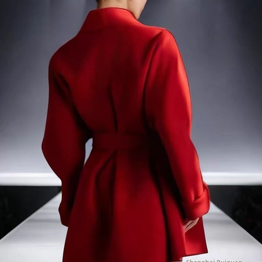 Abrigo Reversible de Cachemira Rojo Otoño Invierno para Mujer - Image 7