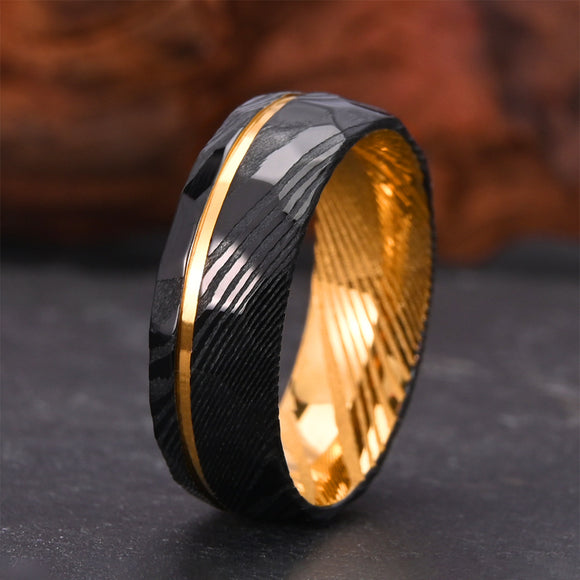 Anillo de Acero Damasco Bicolor Europeo Americano