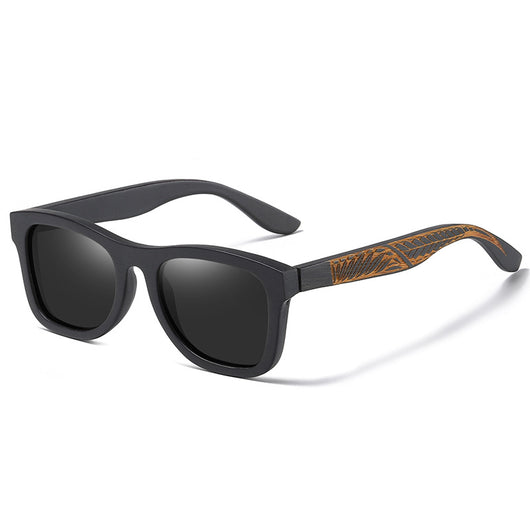 Gafas de Bambú con Marco Negro Texturizado y Patillas Estampadas - Image 5
