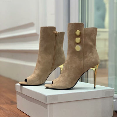 Botas Tobilleras con Hebilla Metálica Boca de Pez y Tacón Aguja para Mujer - Image 7