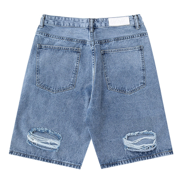 Shorts de Mezclilla Rotos Ajustados para Hombre