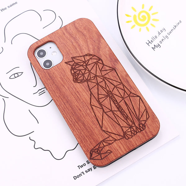 Funda Protectora de Madera Maciza con Diseño Animal 3D para Teléfono