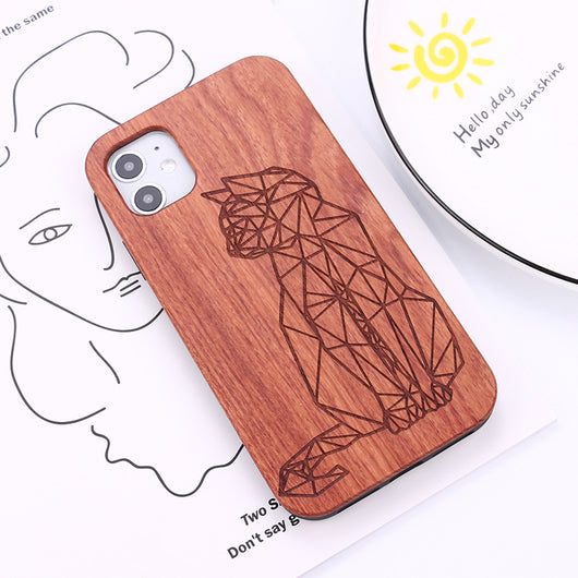 Funda Protectora de Madera Maciza con Diseño Animal 3D para Teléfono