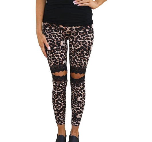 Pantalones Slim Mujer con Encaje Hueco y Estampado Leopardo - Image 7