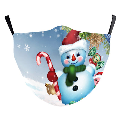 White Christmas dust mask with a digital print of a tabby cat wearing a red Santa hat and a large red bow. - Image 27