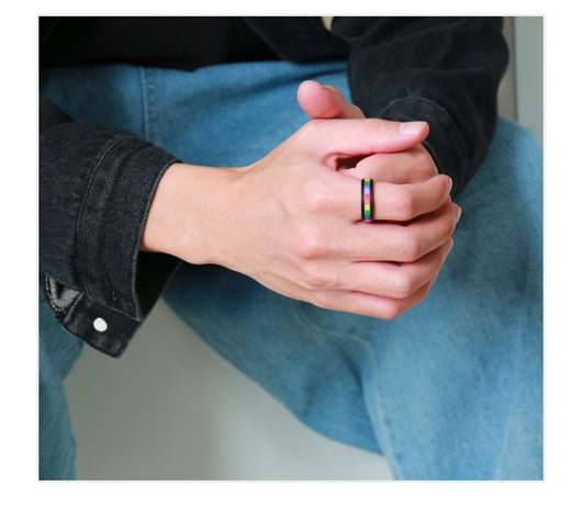 Anillo de Acero Titanio Negro con Seis Colores Pride - Image 11