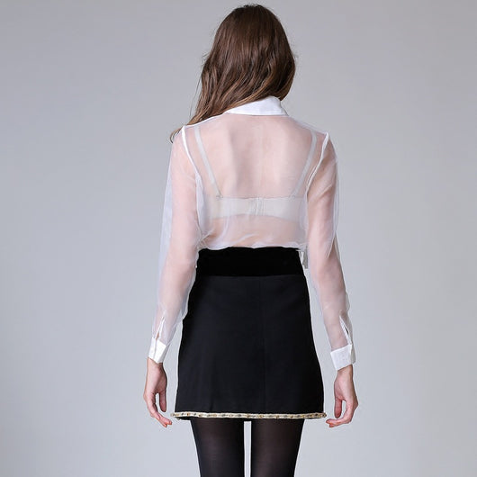 Blusa Transparente Elegante de Organza con Mangas Largas - Image 10