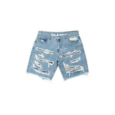 Shorts de Mezclilla Rotos con Parches - Estilo Urbano Desgastado para Hombre - Image 8