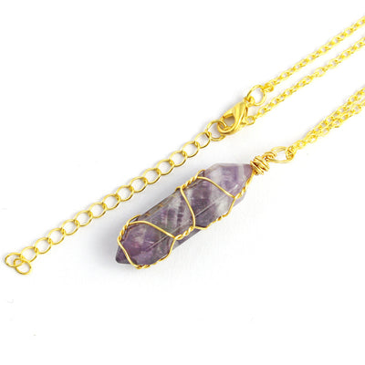 Collar Colgante de Cristal Hexagonal Envuelto a Mano con Piedra Natural - Image 76