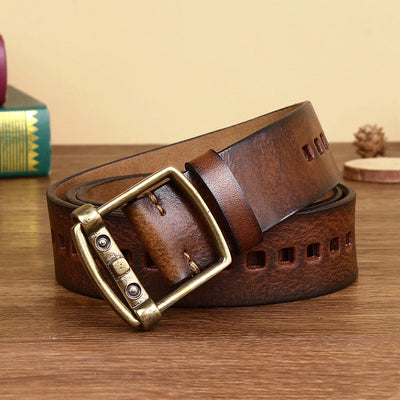 Cinturón de Cuero Retro Hecho a Mano con Hebilla de Cobre Puro - Image 4
