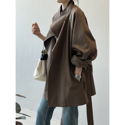 Chamarra Retro Suelta de Cintura para Mujer con Cuello Mao - Image 4