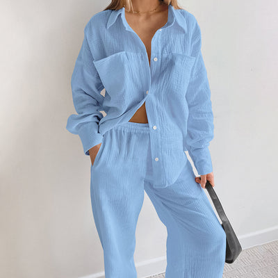 Conjunto de Blusa Suelta y Pantalón Recto de Cintura Alta