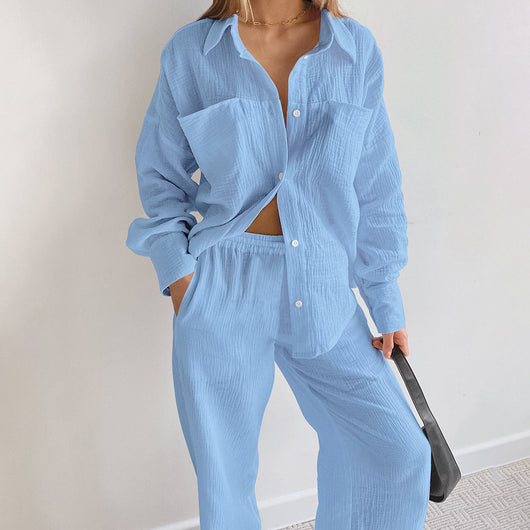 Conjunto de Blusa Suelta y Pantalón Recto de Cintura Alta