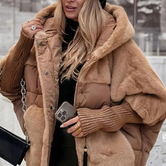 Abrigo de Invierno para Mujer con Parches de Pelaje Sintético