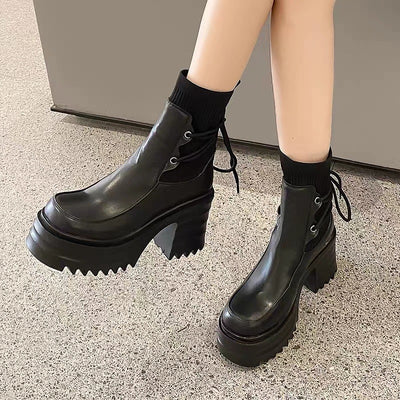Botas Martin Estilo Británico con Suela Gruesa y Tejido para Mujer - Image 3