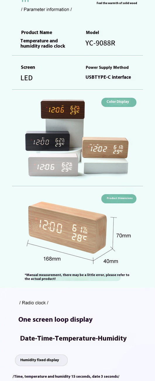 Reloj Digital LED con Control Remoto, Temperatura y Humedad - Image 17