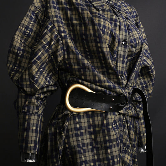Camisa Cuadros Suelta Retro con Cinturón - Falda Blusa Midi - Image 11