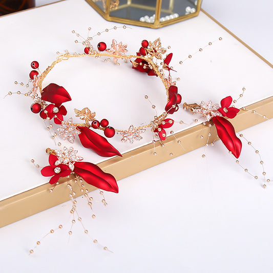 Juego de Pasadores Florales Rojos y Accesorios para el Cabello para Mujeres - Image 2