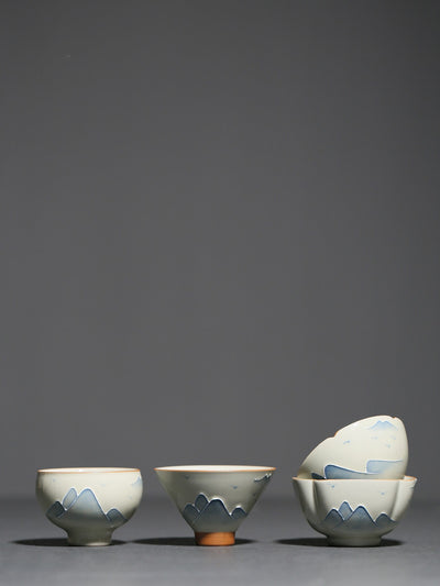 Taza Kung Fu de Porcelana Pintada a Mano - Paisaje Tradicional Gris - Image 16